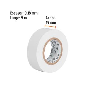 CINTA AISLADORA TRUPER TUBO DE 8 UN. 19 MM. X 9 MT. BLANCA