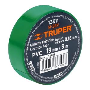 CINTA AISLADORA TRUPER TUBO DE 8 UN. 19 MM. X 9 MT. VERDE
