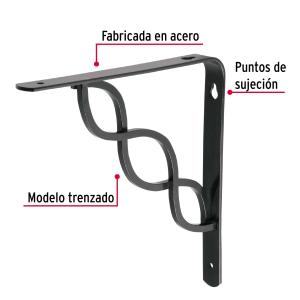 ESCUADRA FIERO DE ACERO DECORATICA TRENZADA 8"