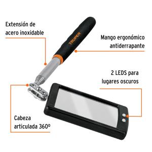 ESPEJO TRUPER TELESCOPICO HASTA 77 CM. CON LUZ LED ESP-TELR