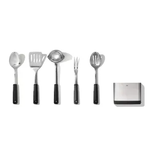 JUEGO DE UTENSILIOS OXO 6 PZ. CON SOPORT ACERO INOXIDABLE