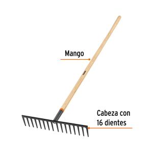 RASTRILLO TRUPER RECTO CON CABO MADERA 16 DIENTES REFORZADO