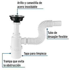 SIFON COCINA FOSET CON VALVULA ACERO INOXIDABLE CE-292